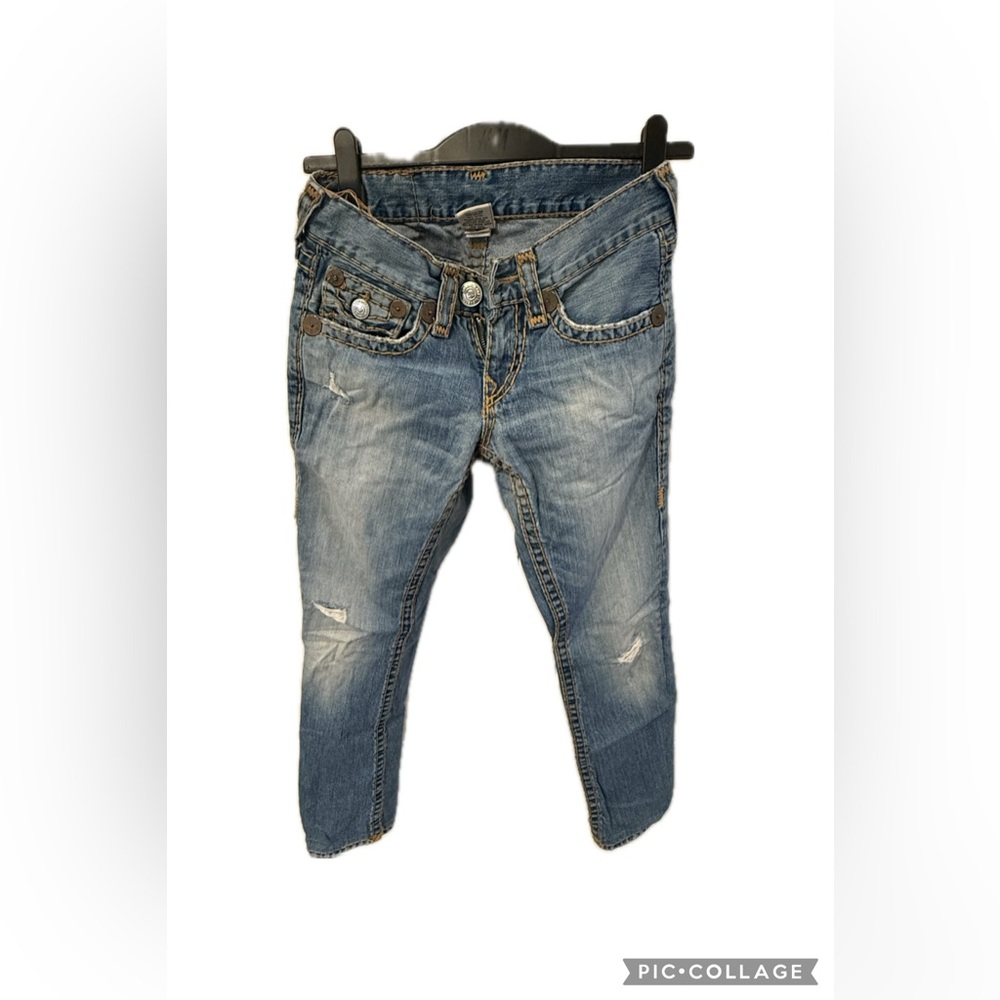 True Religion Distressed Blue Cropped Jeans